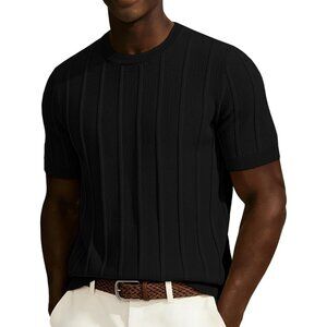 Men's Black Short Sleeve Crewneck Tee Shirt Ribbed Knit Tee Imported T-shirts